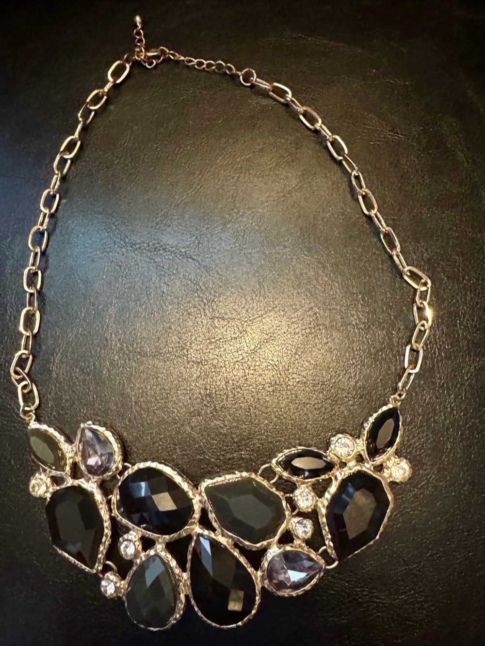 Black faceted gemstone statement bib Necklace